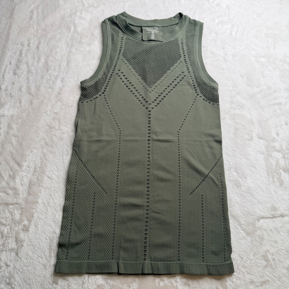 Athleta Oxygen Tank Top XS Green Seamless Mesh Ventilation 444822 Workout Yoga